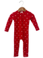 Organic Waffle Basic Zip Romper, Little White Heart (on Red)