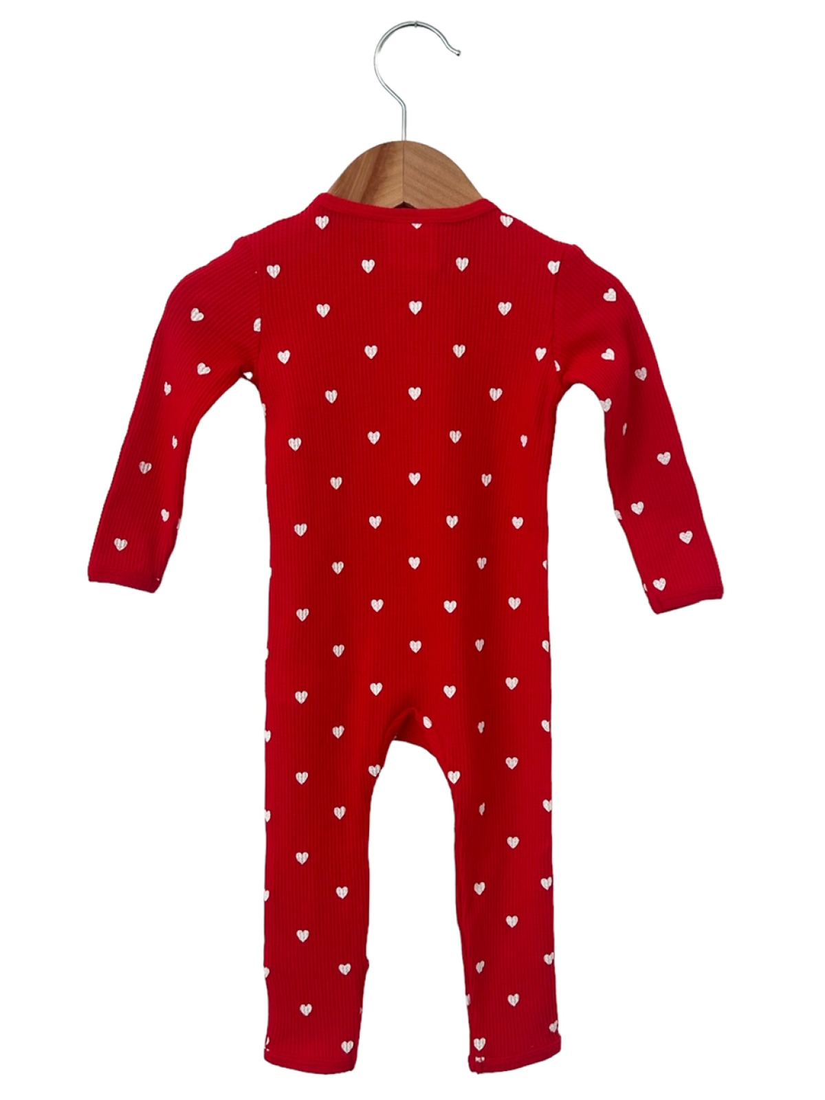 Organic Waffle Basic Zip Romper, Little White Heart (on Red