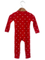 Organic Waffle Basic Zip Romper, Little White Heart (on Red)