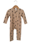 Organic Waffle Basic Zip Romper, Tan/Black Moon