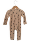 Organic Waffle Basic Zip Romper, Tan/Black Moon