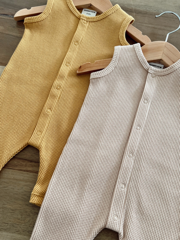 Organic Waffle Easy Romper, Tan