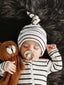 Organic Waffle Knot Beanie, Black Stripe