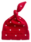 Organic Waffle Knot Beanie, Little White Heart (on Red)