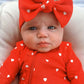 Organic Waffle Knot Bow, Little White Heart (on Red)