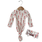 Organic Waffle Knotted Gown & Bow Set, Candy Cane