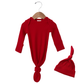 Organic Waffle Knotted Gown & Hat Set, Red