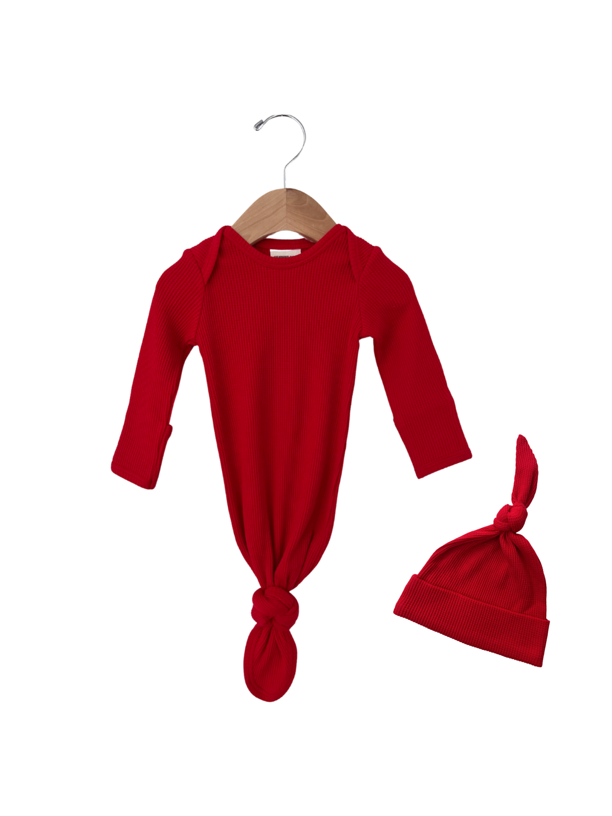 Organic Waffle Knotted Gown & Hat Set, Red