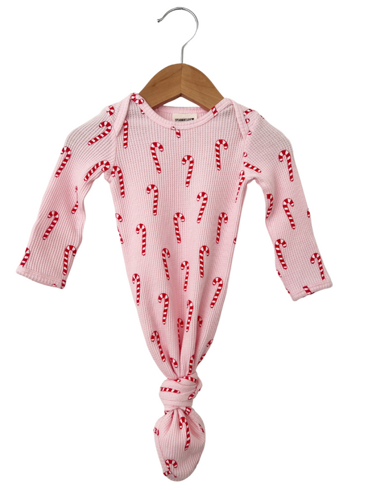 Organic Waffle Knotted Gown, Pink Candy Cane