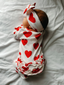 Organic Waffle 2-Way Zip Ruffle Footie, Red Heart