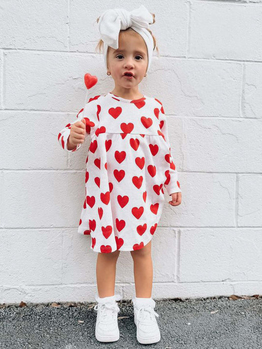 Organic Waffle Simple Dress, Red Heart