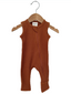 Organic Waffle Sleeveless Zip Romper, Caramel