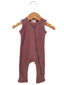 Organic Waffle Sleeveless Zip Romper, Winterberry