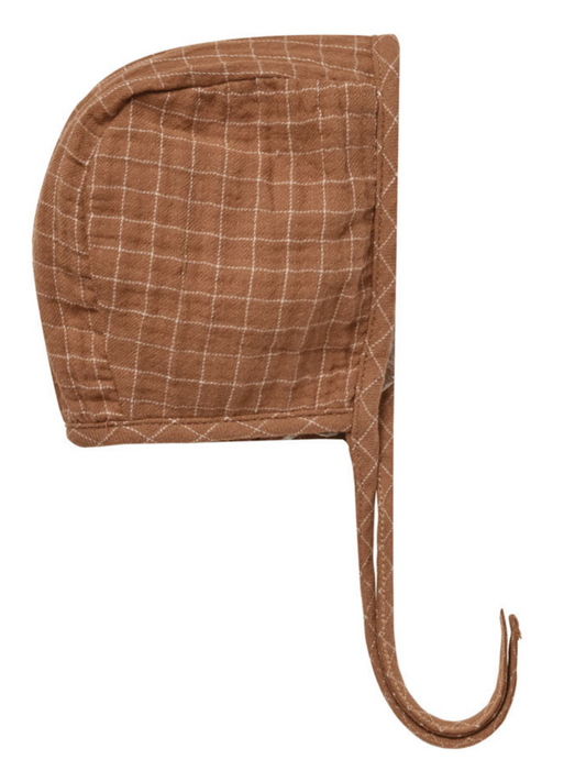 Organic Woven Baby Bonnet, Cinnamon Grid