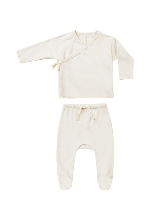 Organic Wrap Top & Footed Pant Set, Ivory