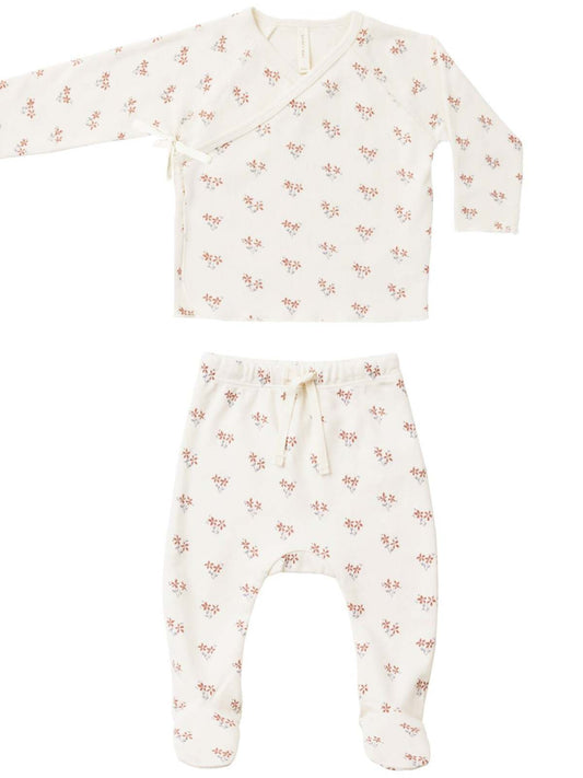 Organic Wrap Top & Footed Pant Set, Summer Flower