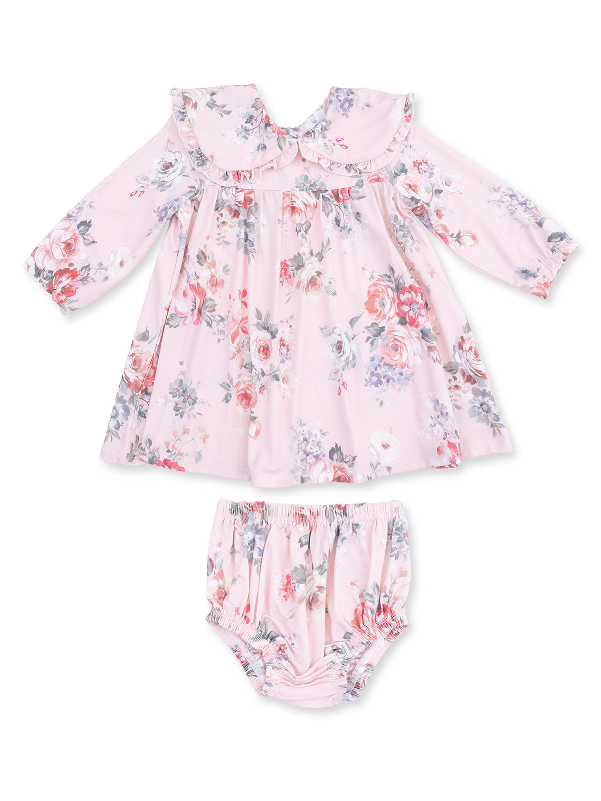 Sofia Dress with Oversize Collar & Bloomer, Painterly Rose Bouquets