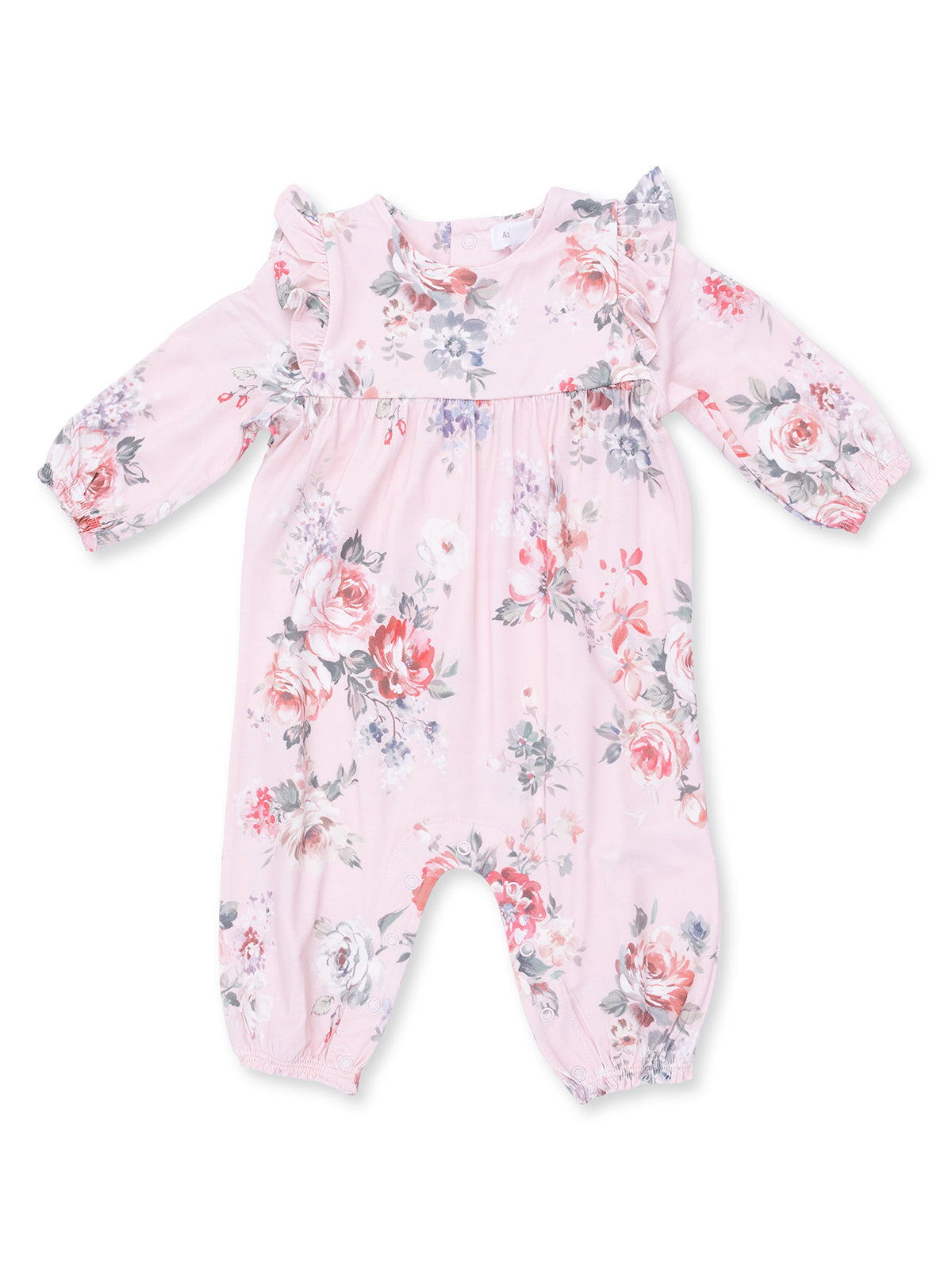 Ruffle Sleeve Romper, Painterly Rose Bouquets