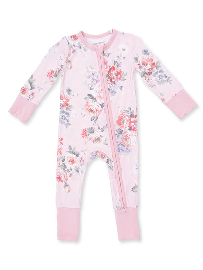 2-Way Zip Romper, Painterly Rose Bouquets