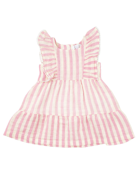 Picot Trim Edged Dress, Pink Stripe