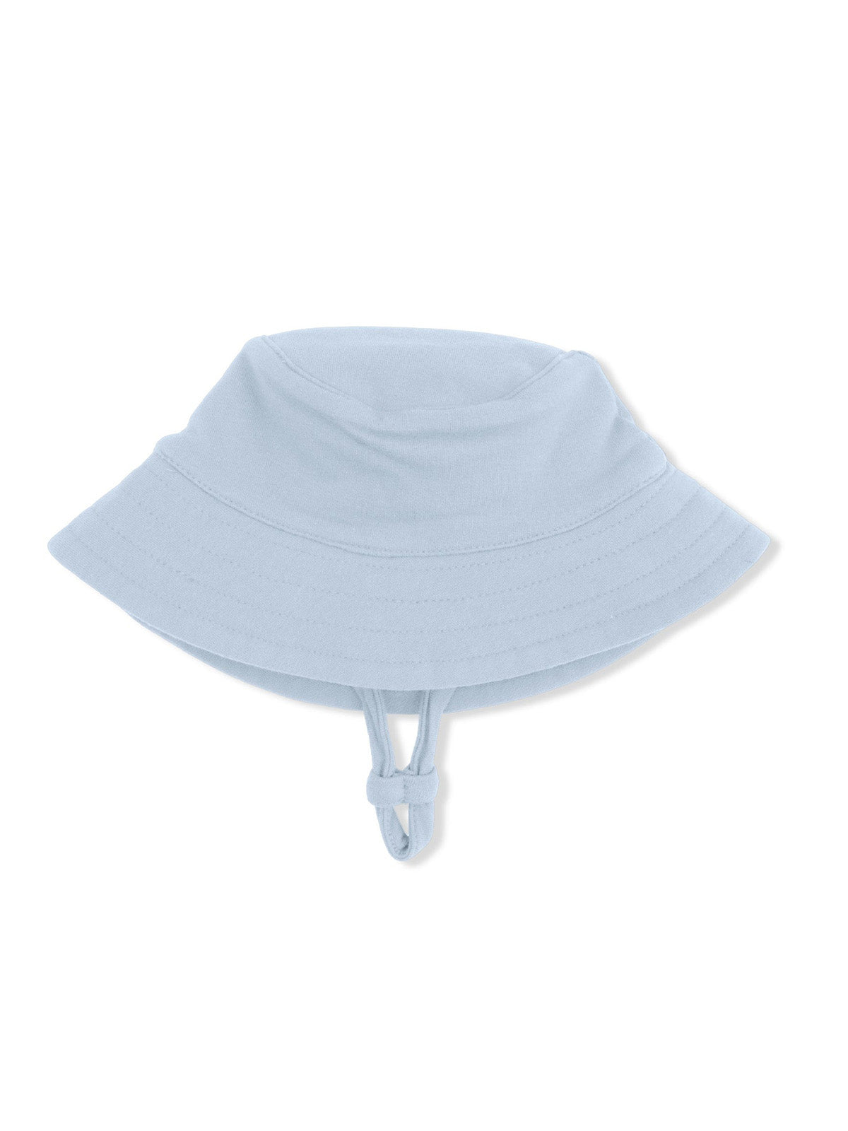 Light blue bucket hat with adjustable chin strap, perfect for sun protection and casual wear.