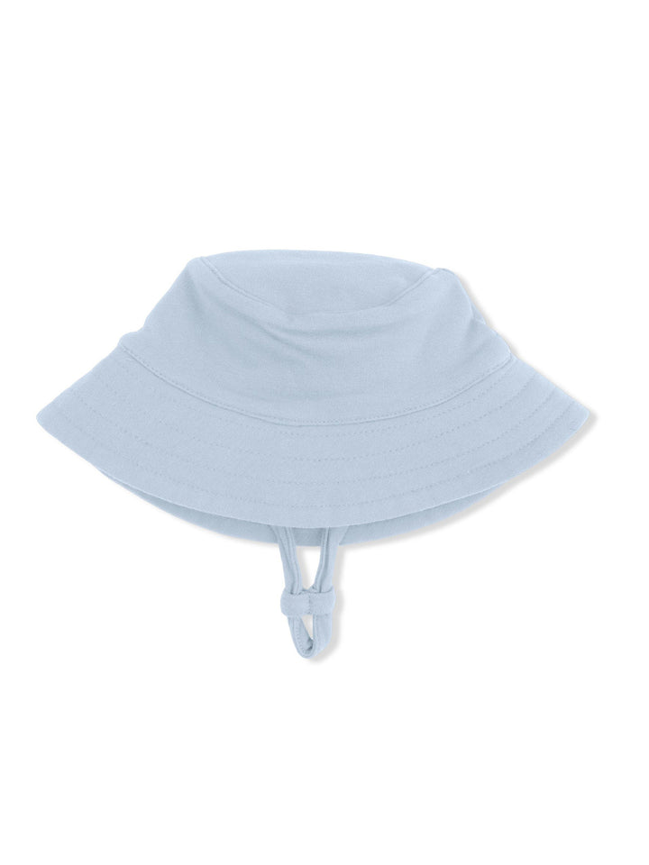 Light blue bucket hat with adjustable chin strap, perfect for sun protection and casual wear.