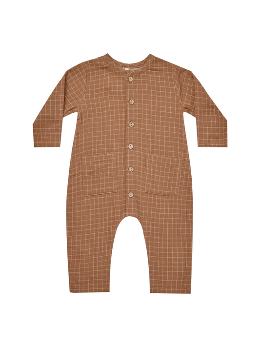 Pocketed Woven Jumpsuit, Cinnamon Grid