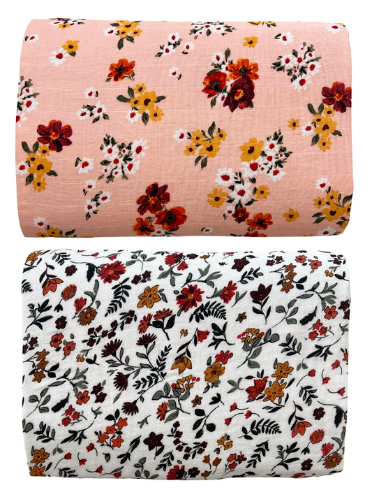 2-Pack Muslin Swaddles, Poppies & Daisies/Autumn Ditsy