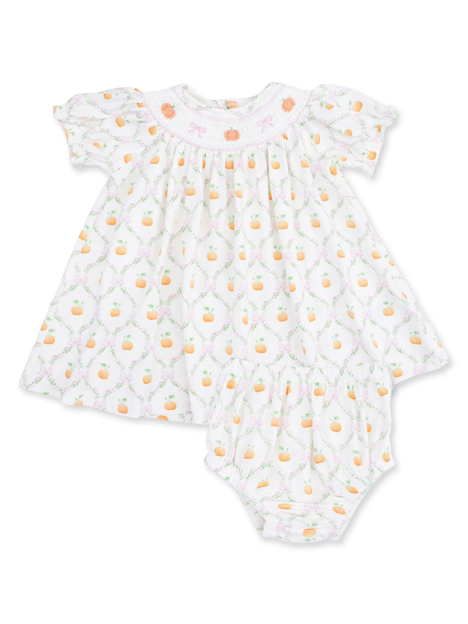 Jane Puff Sleeve Bishop Dress and Bloomer, Pretty Pumpkin Trellis