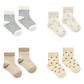Printed Sock Set of 4, Latte Micro Stripe/Stars/Dusty Blue Stripe/Apples