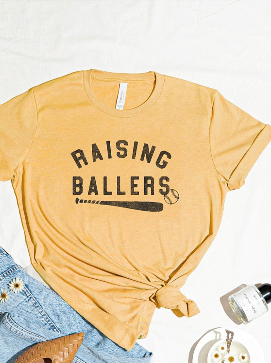 Raising Ballers Adult Graphic Tee, Heather Mustard