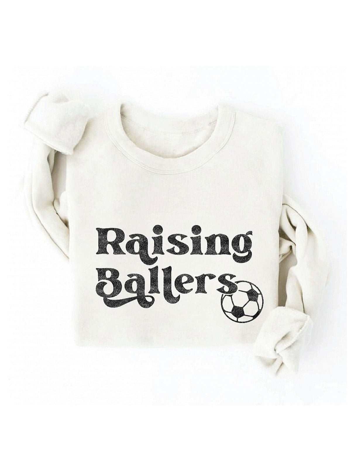 Raising Ballers Soccer Adult Graphic Fleece Sweatshirt, Vintage White