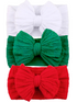 Three textured headbands in white, green, and red, featuring large bows, perfect for festive occasions.