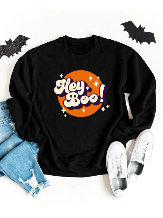 Retro Hey Boo Adult Sweatshirt, Midnight