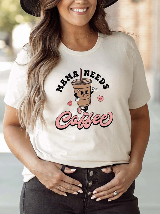 Retro Mama Needs Coffee Women's Graphic Tee, Cream