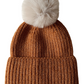 Rib Knit Fur Pom Hat, Toffee