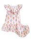 Circle Neck Ruffle Dress & Bloomer, Ribbon Bouquets