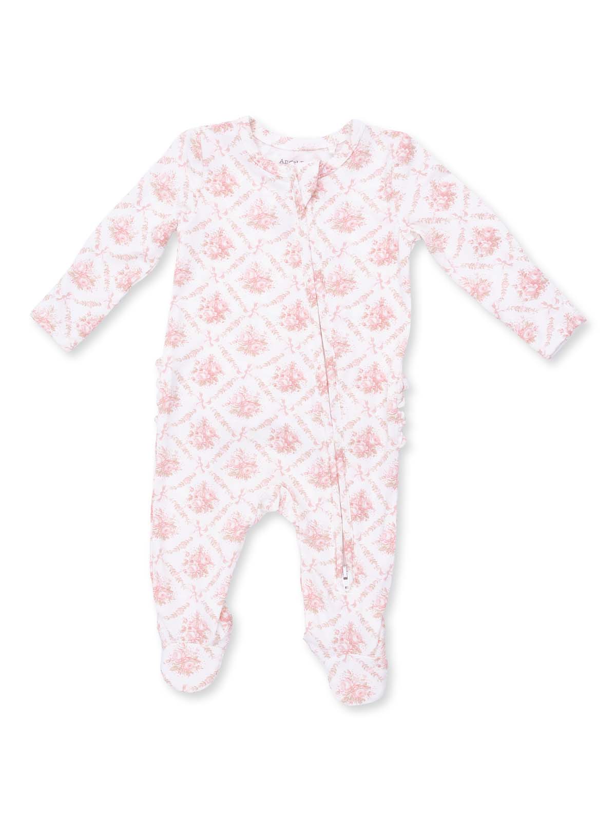 2-Way Zip Ruffle Footie, Rose Bow Lattice