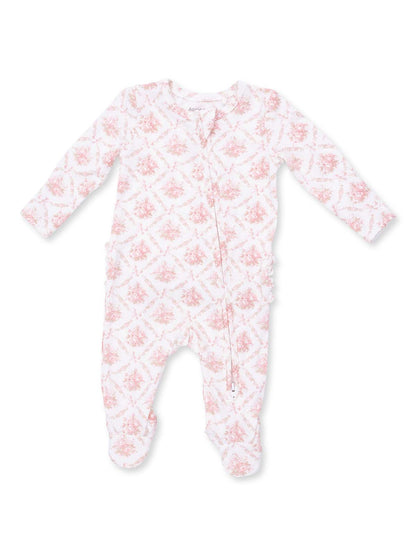2-Way Zip Ruffle Footie, Rose Bow Lattice