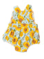 Ruffle Bubble Bib Sunsuit, Sunflowers Blue