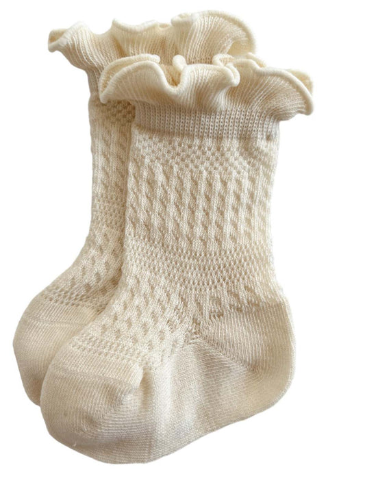 Ruffle Knit Socks, Ivory
