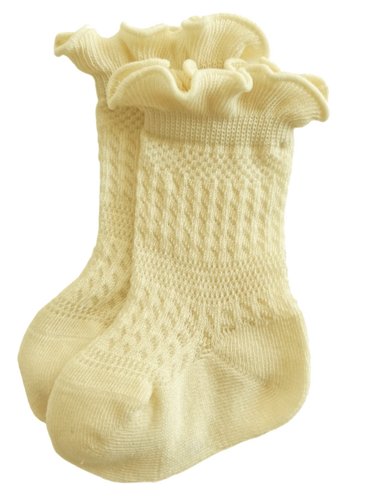 Ruffle Knit Socks, Lemon