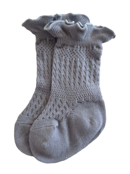 Ruffle Knit Socks, Light Blue
