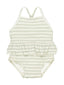 Ruffled One-Piece Swimsuit, Mint Stripe