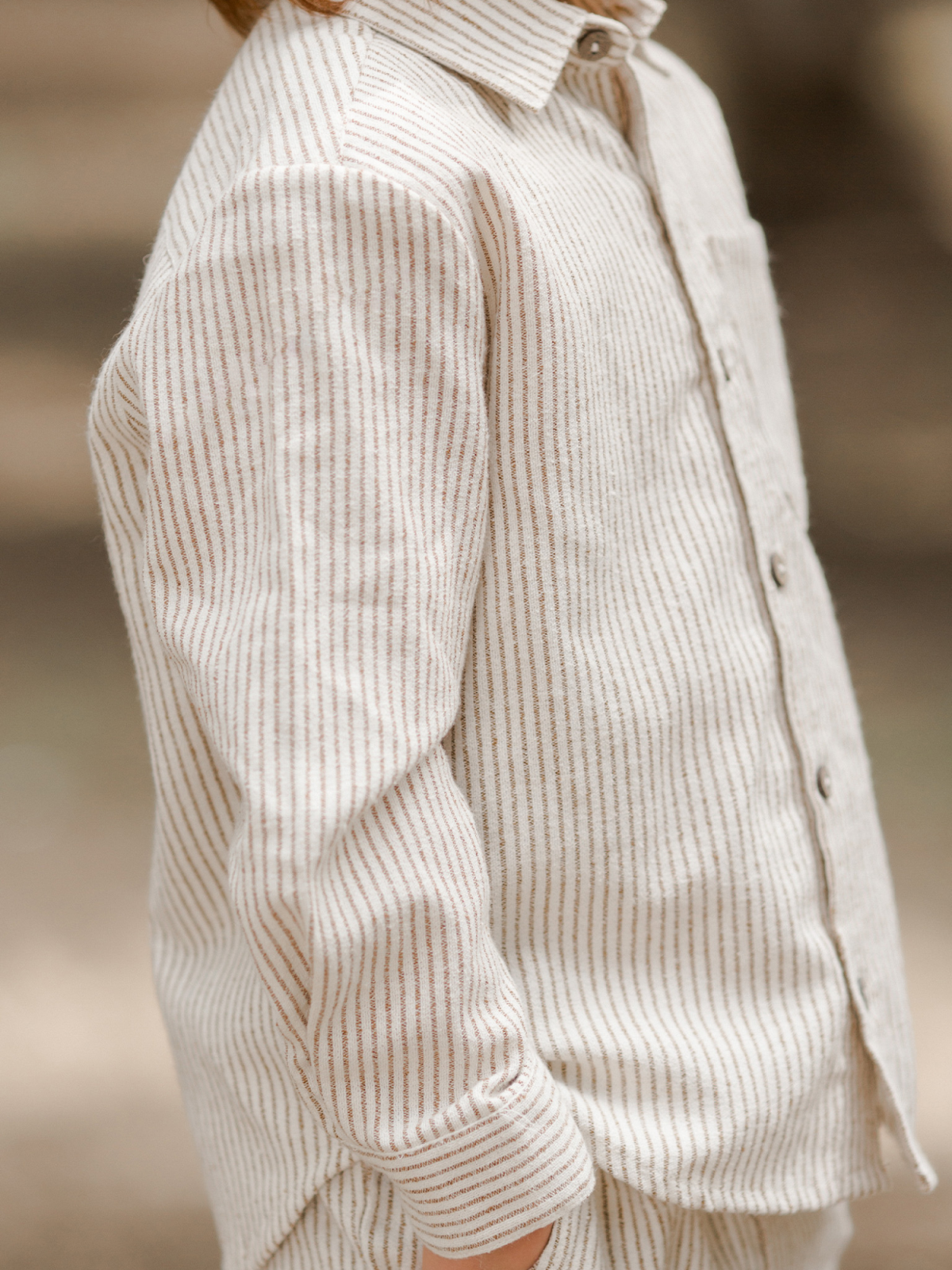 Rylee & Cru Long Sleeve Collared Shirt, Brass Stripe