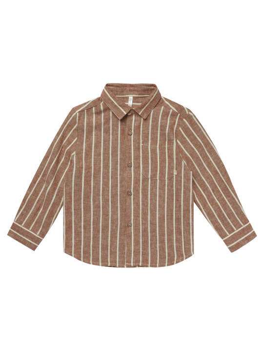 Rylee & Cru Long Sleeve Collared Shirt, Cedar Pinstripe