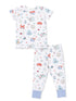 Children's pajama set featuring playful marine animal designs in soft colors, including crabs, whales, and octopuses.