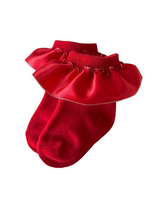 Satin Ruffle Socks, Red
