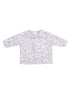 Light purple floral button-up baby blouse with a Peter Pan collar and long sleeves.