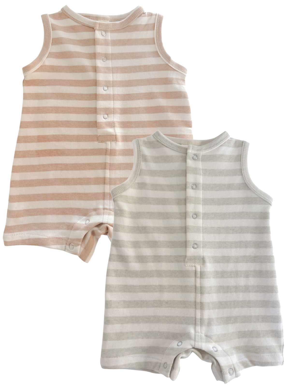Biscuit Stripe & Sage Stripe / Organic Shortie 2-Pack